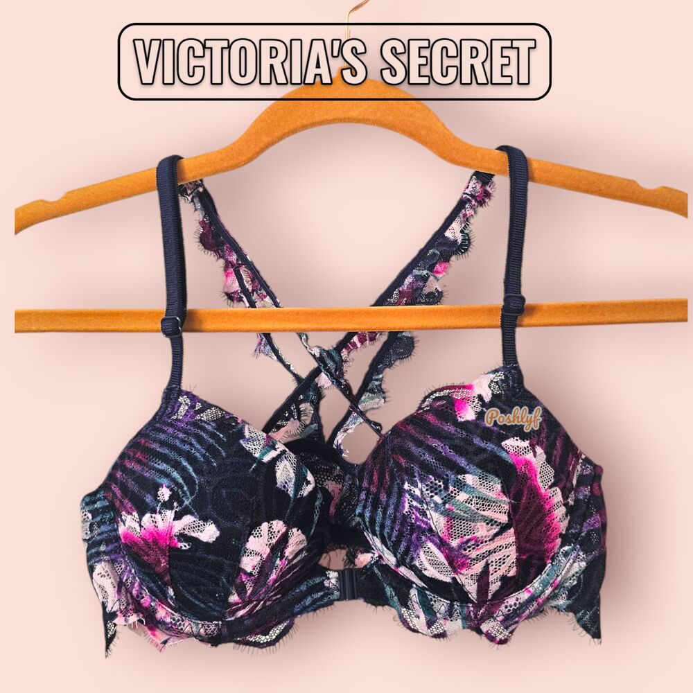Victoria's Secret PINK 34A Date Racerback Padded Push Up Front Closure Lace Bra